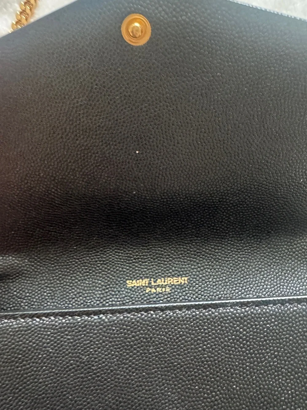 Saint Laurent Black Leather Envelope Wallet-On-Chain with Gold Hardware